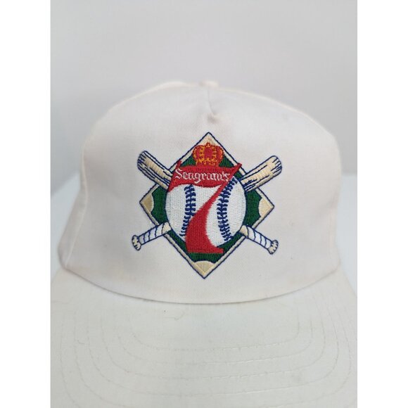 Vintage Seagrams 7 Baseball with 2 Bats Logo Men White Adj Snapback Cap Hat - Picture 1 of 9